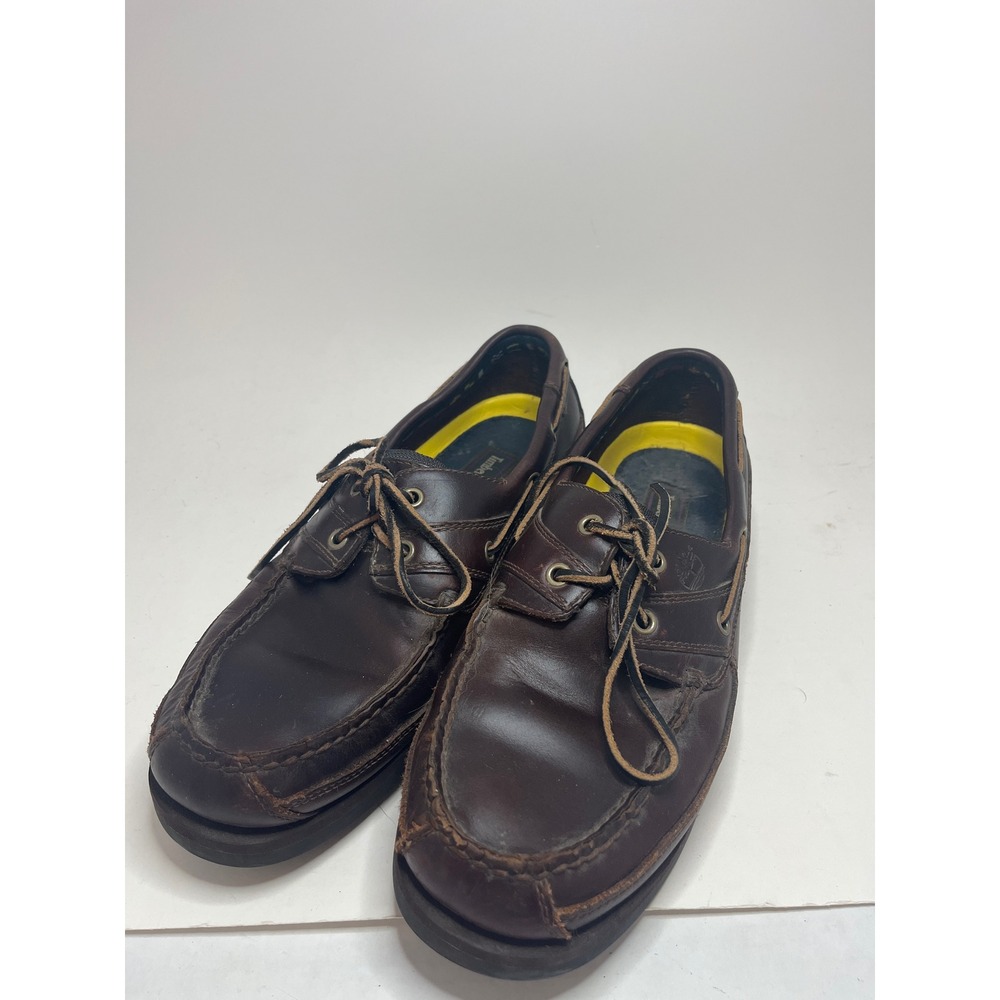 Timberland Mens Boat Yacht Shoes 10.5 M Brown Leather 2 Eyelet Classic Lug Sole